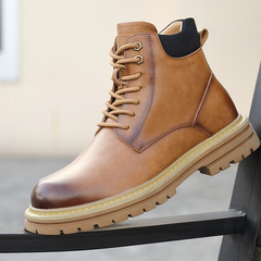 秋冬新款馬丁靴男士英倫風高幫復古大黃靴加絨厚底雪地靴一件代發
