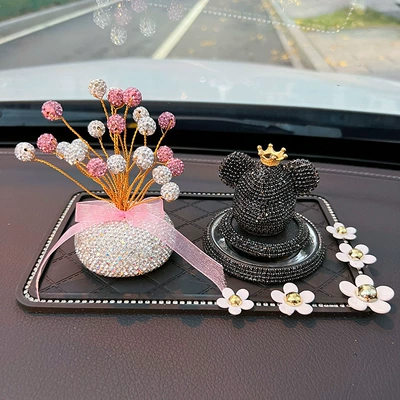 Perfplant seat: car perfume center console decoration - black-pink-starry-camellia-pad