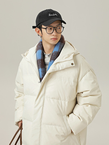 Men's Long-Sleeve Cotton Jacket Winter Thick Warm Waterproof Hooded Cotton Coat Trend Brand Knee-Length Casual Cotton Puffer Jacket