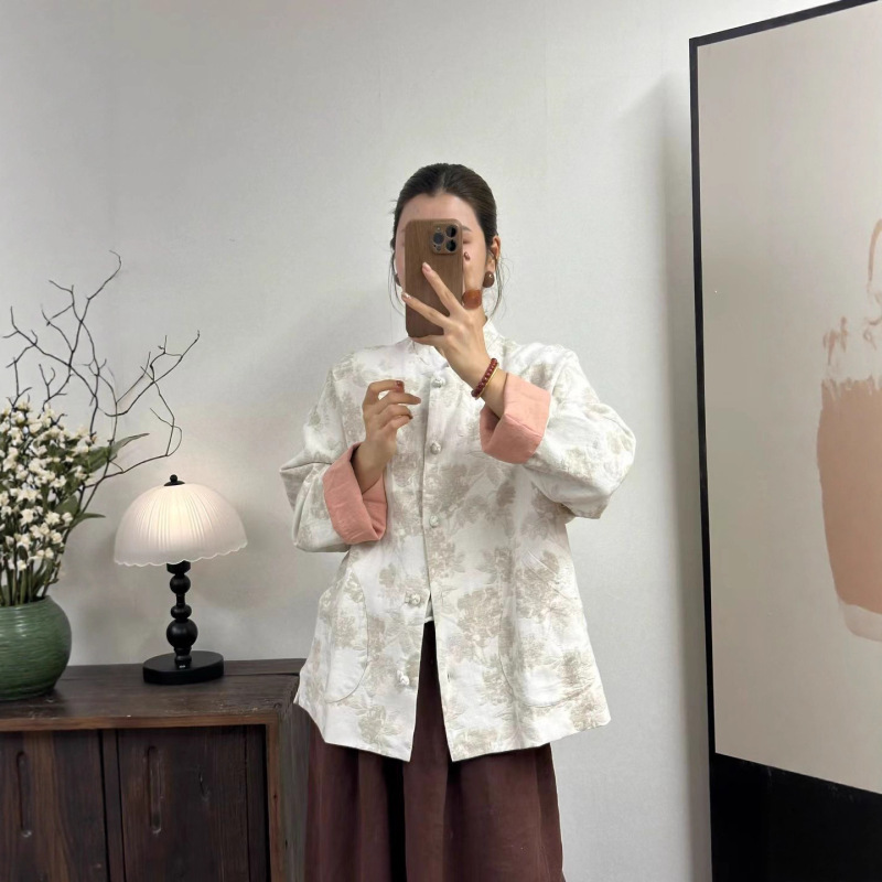 新品提花亚麻手工盘扣外套 双层文艺气质款上衣|undefined