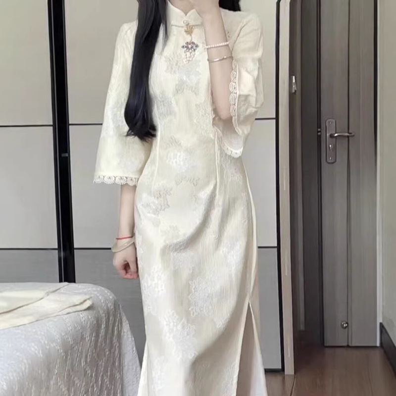 Plus-Size Women's Clothing, New Spring and Autumn Styles, Tummy-Concealing, Slimming, High-End, Elegant, New Chinese-Style, Youthful Qipao Dress Plus-Size Women's Clothing, New Spring and Autumn Styles, Tummy-Concealing, Slimming, High-End, Elegant, New Chinese-Style, Youthful Qipao Dress