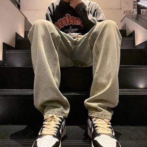 Washed Vintage Yellow Clay Color Slim Fit Men's Spring and Autumn Straight Leg Mini Foot Slimming Narrow Version American Street Pants