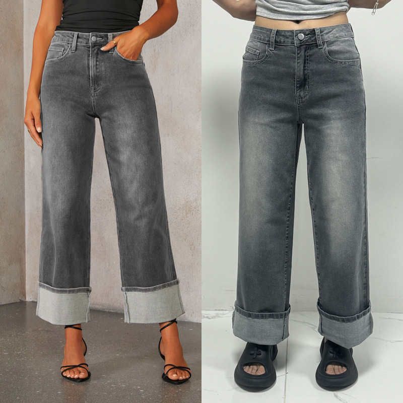 546g Weight Straight Pants Pants Length Cotton, Polyester, Denim Cotton Fabric Type High Waist Waist Line Jeans Pants Type Stretchy Elasticity Holiday Occasion Comfort Function Regular Fit Fit Type Solid Color Pattern Autumn Season Women's Gender Streetwear Style Spring 2025 New Arrival Elastic Straight Jeans Women's Quality Retro Curved-Edge High Waist Trousers 3