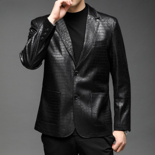 New Leather Suit Casual Black Men's Leather Jacket Spring and Autumn Fashion Trendy Men's Leather Suit
