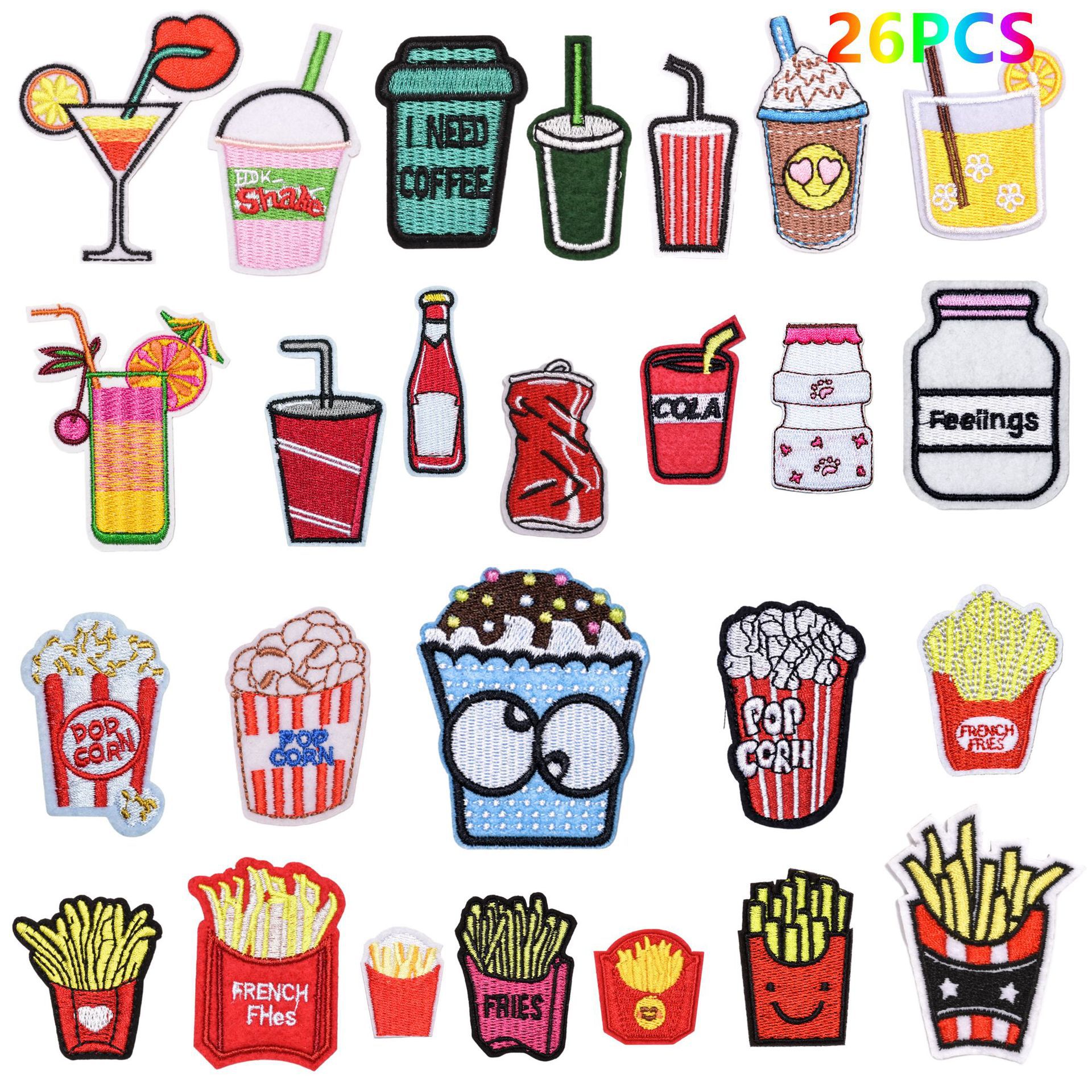 创意刺绣饮料薯条爆米花牛奶布贴创意卡通百搭补丁贴patch可定
