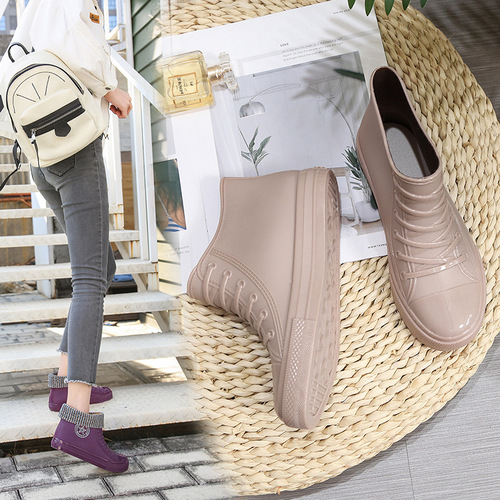 Korean version of trendy star low-top water shoes, women's working kitchen velvet short-tube fashionable rain boots for women