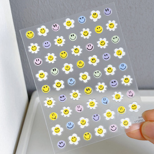 Smiley face flower nail art stickers yellow expression cute cartoon Joker thin tough adhesive nail decorations wholesale