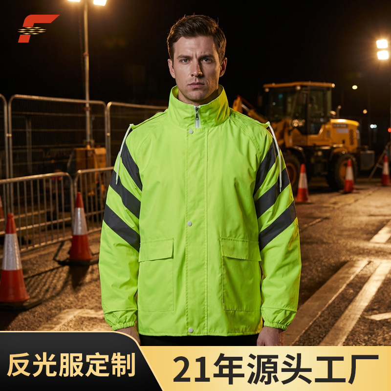 European and American Cycling and Running Stand-Up Collar Waterproof Raincoat Work Clothes Custom Logo Traffic Construction Reflective Windbreaker Jacket European and American Cycling and Running Stand-Up Collar Waterproof Raincoat Work Clothes Custom Logo Traffic Construction Reflective Windbreaker Jacket