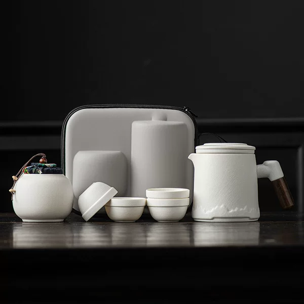 Travel Tea Set Complete Set of One Pot, Three or Four Cups Ceramic Mug with Filter High-End Gift Outdoor Portable Small Set