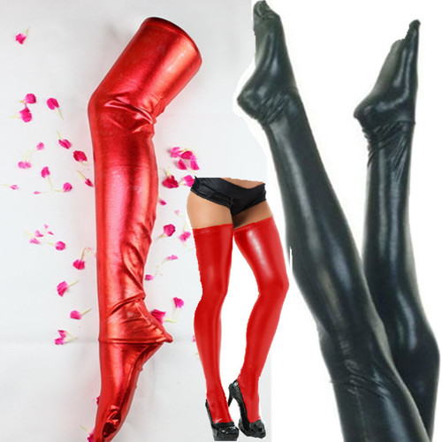 Leather-coated adhesive sensual elastic long socks, black and red leather socks, leather socks, sensual accessories, binding and tying
