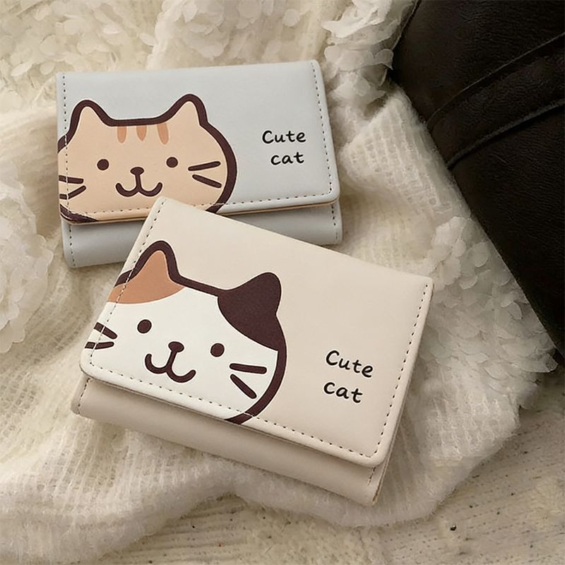 Cute cat cartoon wallet, a unique and creative three-in-one card holder for girls, gentle and suitable for students.