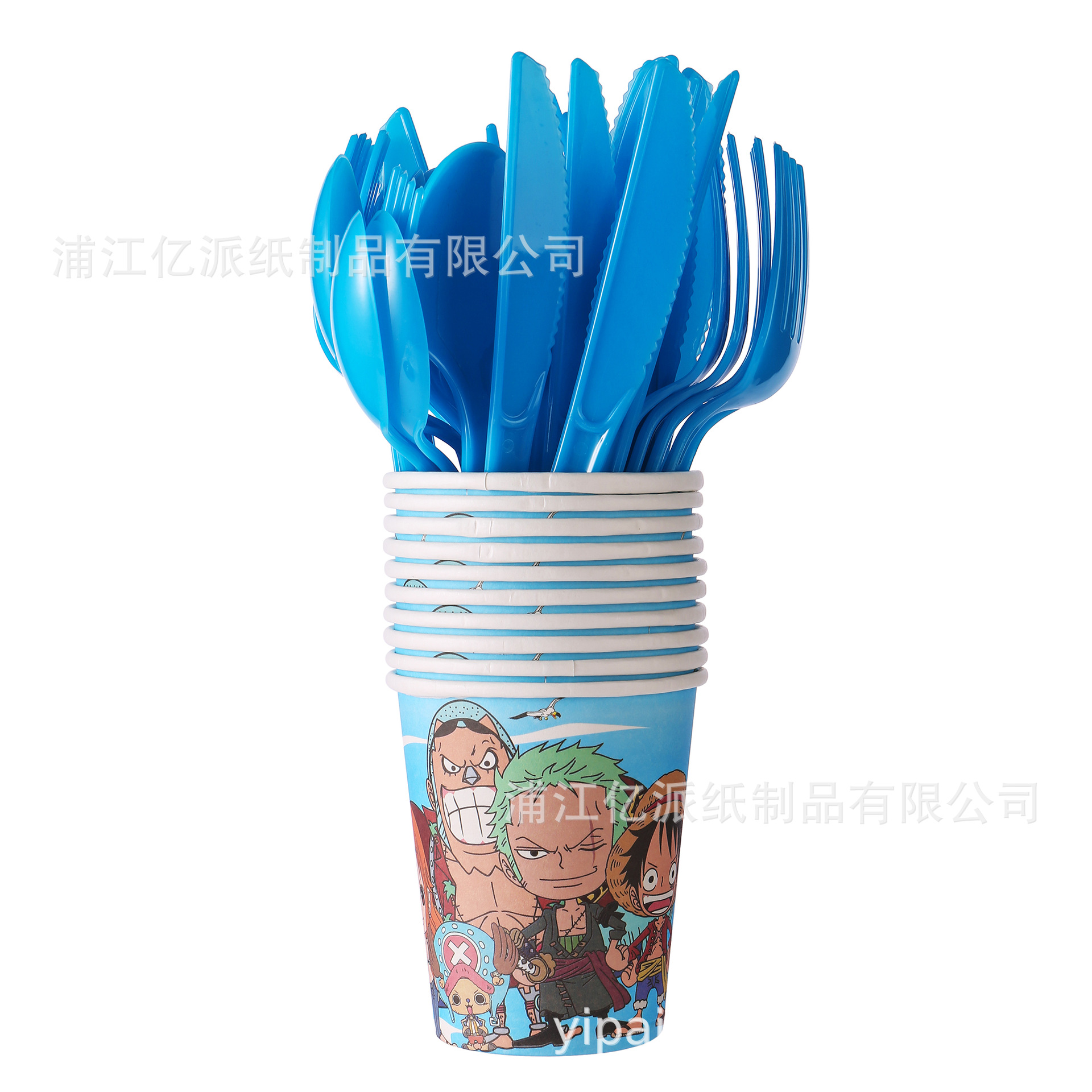 One Piece cubiertos de fiesta de cumpleaños bandeja de papel tazas toallas de papel globos pastel tapa cubiertos de fiesta de cumpleaños