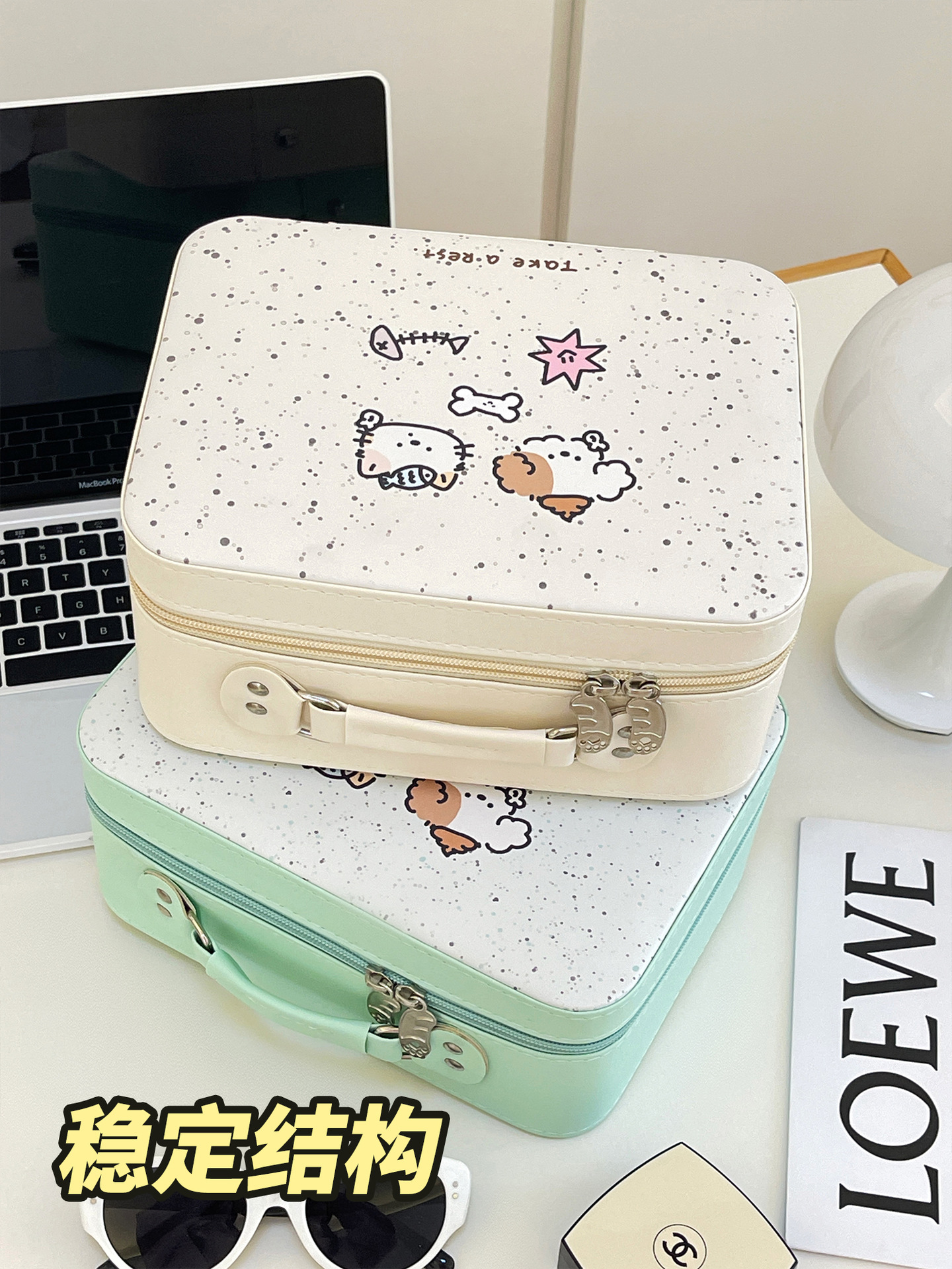 Estilo original lindo de gran capacidad con espejo caja de cosméticos bolsa de cosméticos para mujer viaje caja de almacenamiento de cosméticos portátil portátil