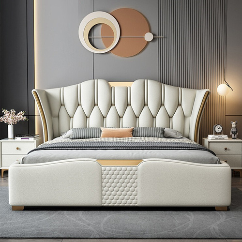 Italian light luxury leather bed master bedroom double bed 1.8 meters high-end soft package bed simple modern 2.2 meters large bed wedding bed