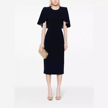 2025夏季新款 时尚圆领小披肩修身性感包臀长款女气质优雅连衣裙