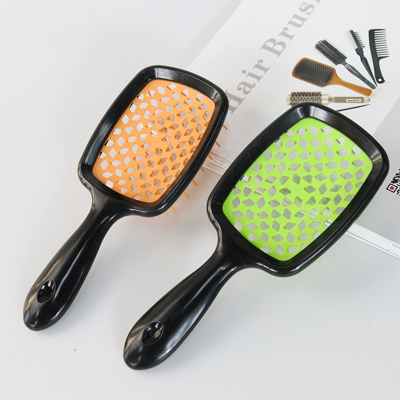 Peine de malla hueco del cuero cabelludo masaje peine húmedo y seco peine de plástico diente ancho peluquería mullido modelado peine al por mayor