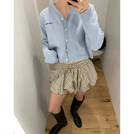 现 2025春夏季新款韩国设计师overd*eflair格纹蓬蓬花苞半身裙