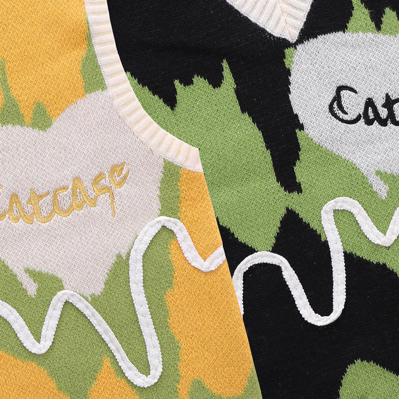 Cross-Border marca de moda contraste color suéter Chaleco de los hombres y las mujeres de primavera y otoño nicho de diseño de perfil de dobladillo irregular Chaleco de punto