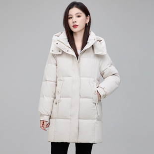 Authentic Counter 2024 New down Jacket Women's Mid-Length Thickeneded National Standard 90 White Duck down Slim Hooded Jacket Trendy
