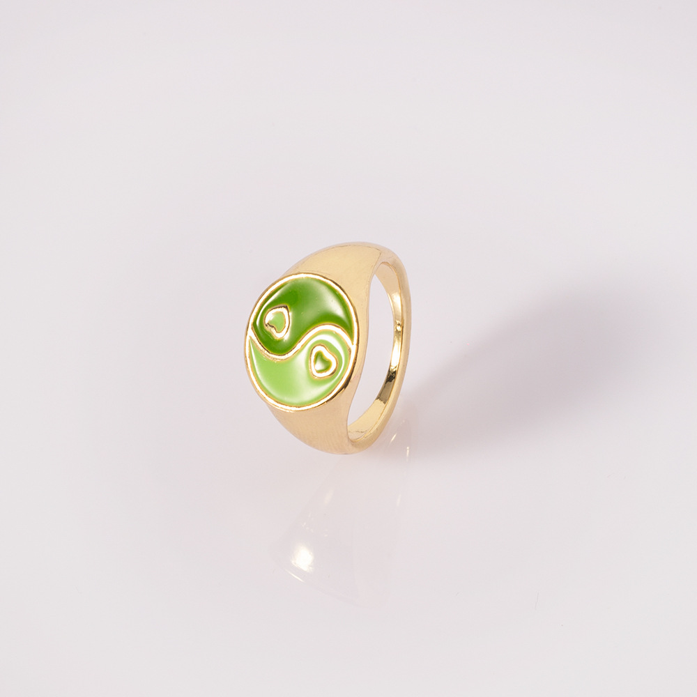 Matcha Green Avocado Rhinestone Ring Niche Heart-shaped Index Finger Ring Set display picture 3