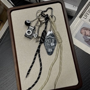 New Miu Color Rope Braided Keychain Billiards DIY Camera Key Chain Bag Pendant Niche Design Key