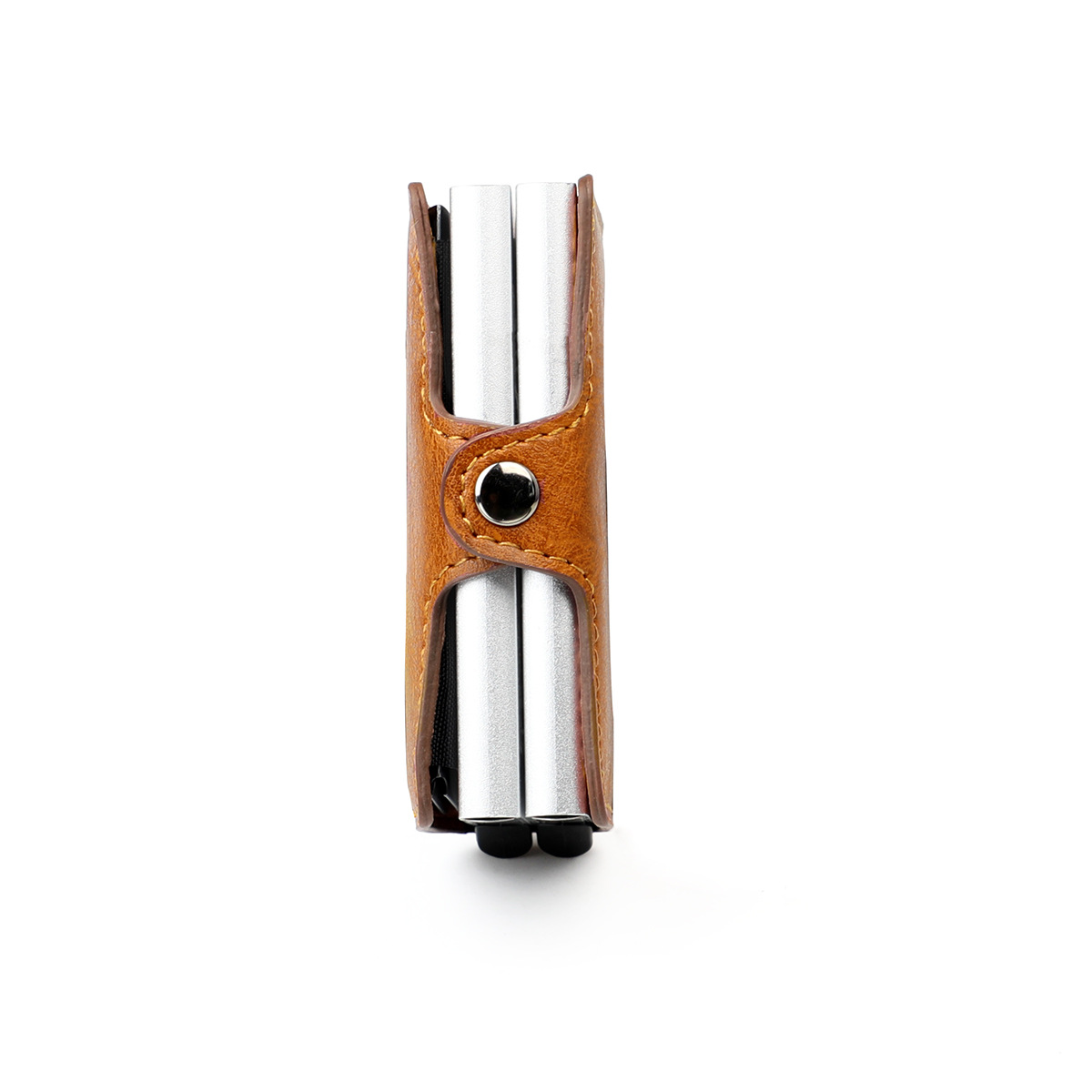 Venta directa de fábrica de doble capa caja de aluminio oro RFID nuevo cepillo antirrobo clip de oro americano titular de la tarjeta de metal titular de la tarjeta de entrega de una pieza