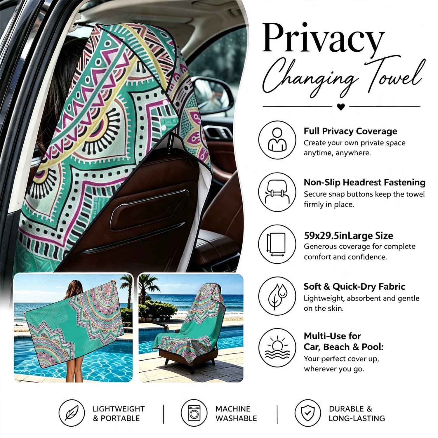 Printed bath towel and car seat cover 2-in-1, ultra-fine fiber outdoor beach and car dual-use universal seat cushion