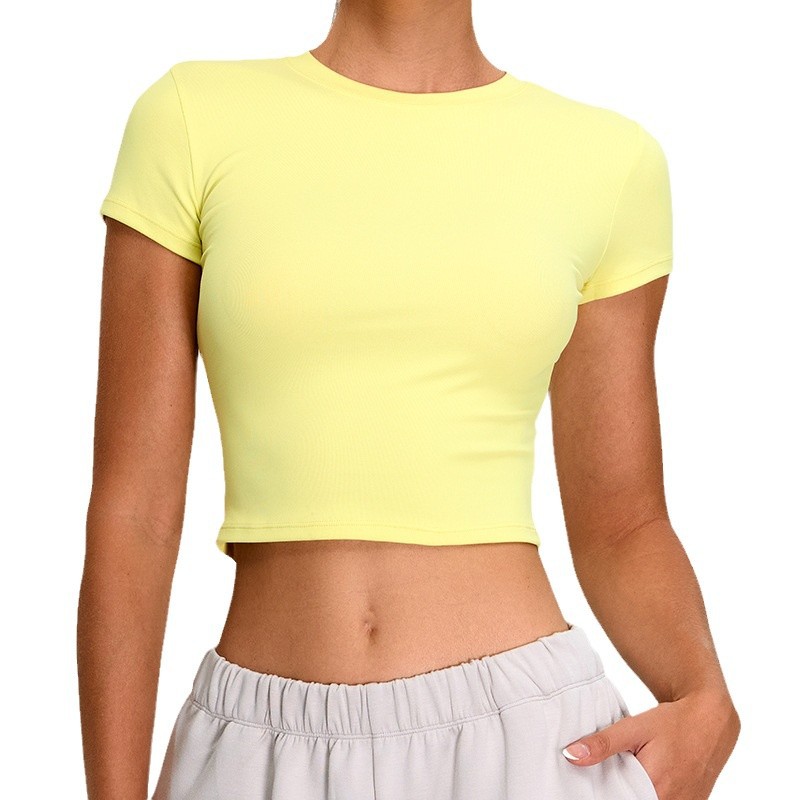 Nuevo cross-border yoga de mangas cortas mujeres ajustadas ropa de yoga corta casual camiseta deportiva de secado rápido para correr camisas de fitness