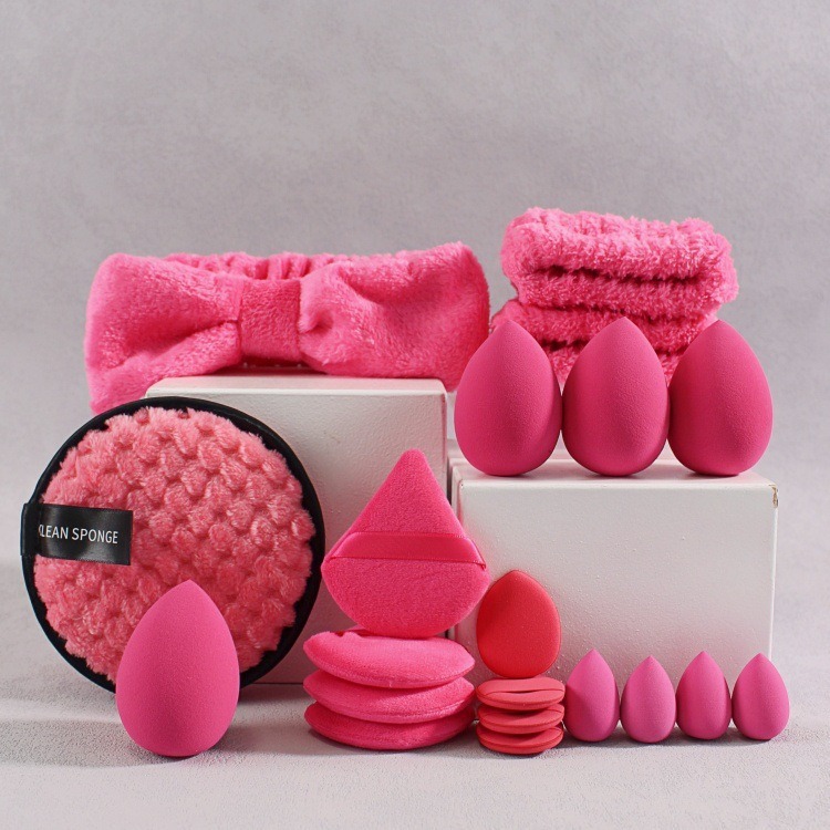 Explosiones transfronterizas de polvo de pulgar triángulo de coral vello muñeca arco conjunto de correa de cabello combinación de huevos de maquillaje image 3