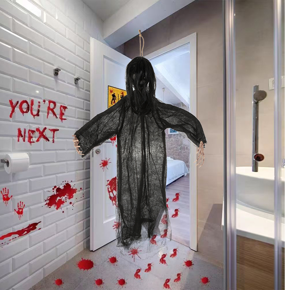 Accesorios de decoración de Halloween transfronterizos, fantasma femenino vestido de negro, fantasma colgante, control de voz, horror, habitación secreta, fiesta de casa embrujada
