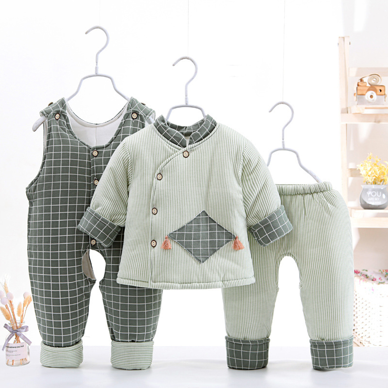 Bebé ropa acolchada de algodón traje ropa de recién nacido Otoño e Invierno chaqueta acolchada de algodón engrosada 0-1 años de edad hombres y mujeres 3 bebé ropa de invierno traje de tres piezas