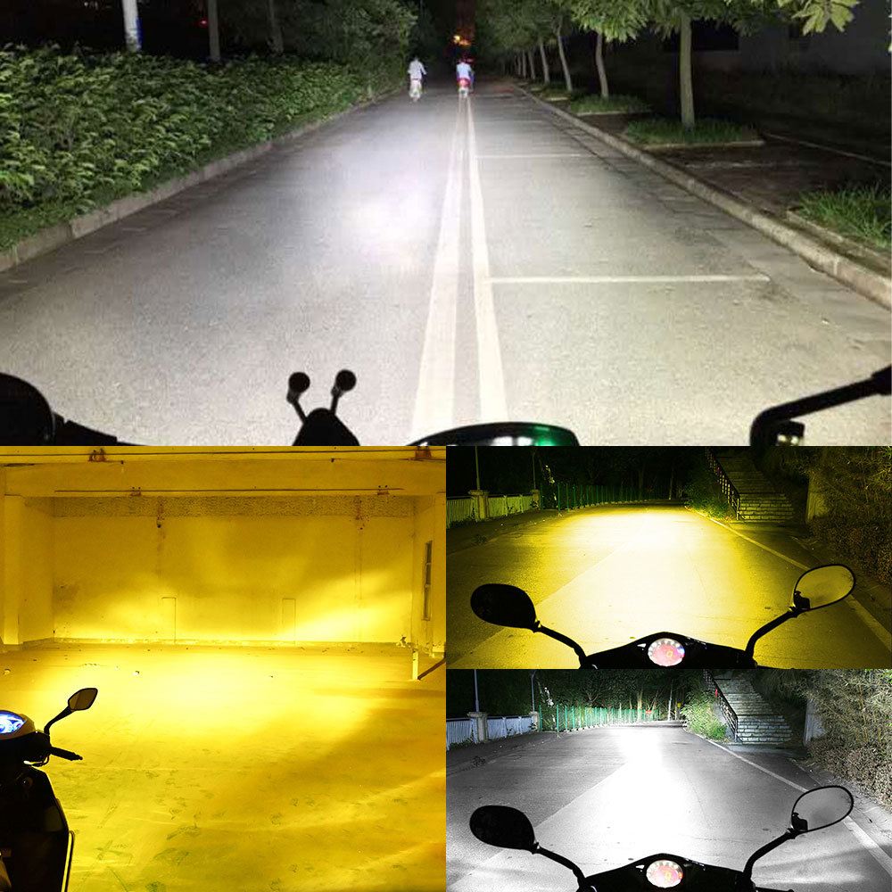 Cross-Border High-Brightness Motorcycle Led Headlight H4 P15D Ba20D Yellow and White Dual-Color Modified Spotlight with Strong Light