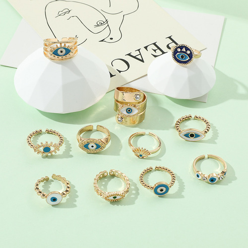 Elegant European and American Style Oil Painting Alloy Devil's Eye Ring, Personalized Electroplating Fashion Ring with Open Design, Decorative Ring