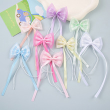 格子珍珠飘带蝴蝶结服饰鞋袜辅料手工DIY儿童头饰配件厂家现货