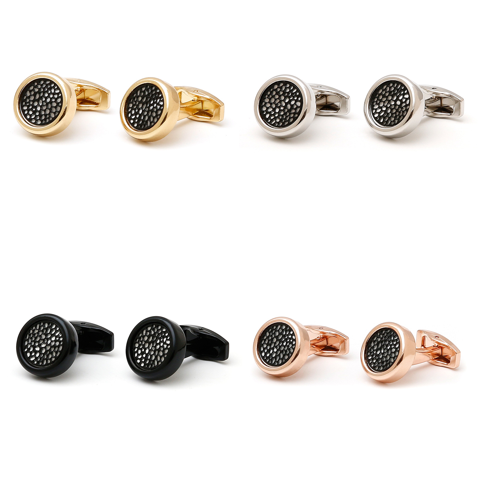 Cross-Border Simple Personalized Creative French Style Black Mesh Round Men's Shirt Cufflinks 1 Piece Ready-Made Jewelry