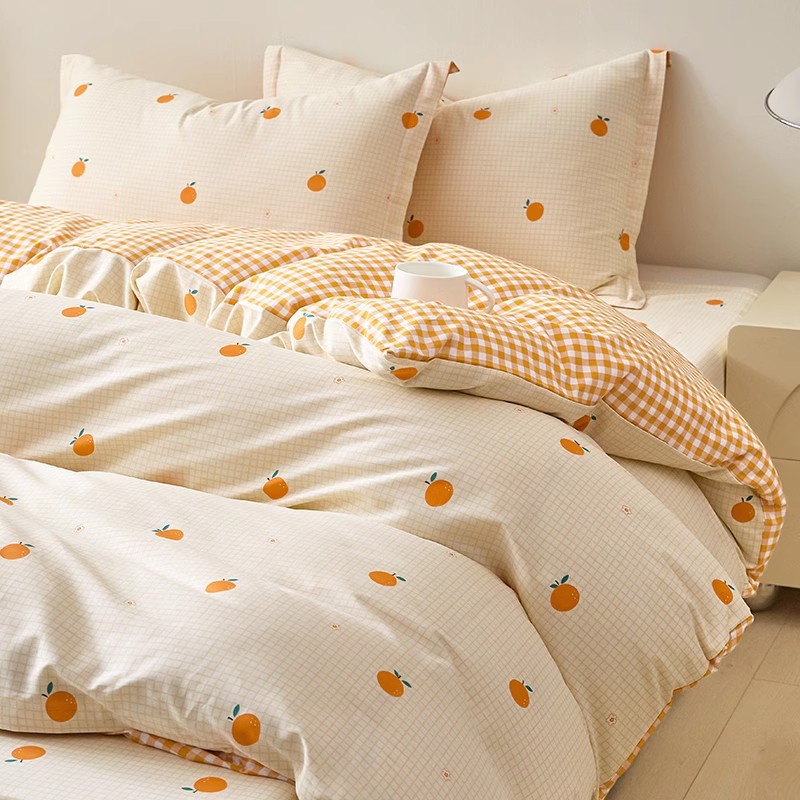 Cama de algodón de cuatro piezas, pequeña y fresca 2025 nueva funda de edredón de algodón, sábana, sábana, sábana, ropa de cama de dormitorio de tres piezas 4