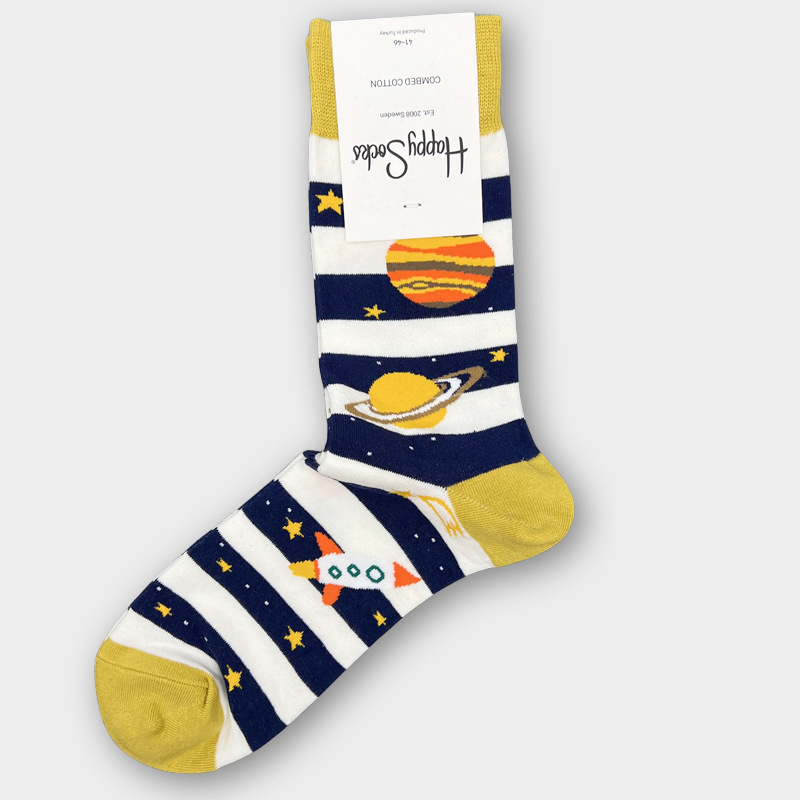 ハッピーソックス メンズソックス ミドル丈 コーマ綿 吸汗消臭 通気性 スウェーデン製 おしゃれ カラフル 薄手