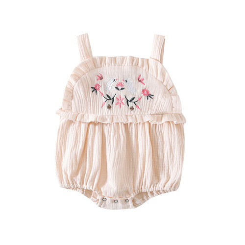 Korean version of girls newborn cotton sling embroidered harem ins summer infant and toddler versatile casual jumpsuit triangle crawl