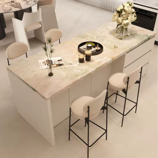 Four-season pink-green slate island table with solid wood storage cabinet, dining table, floor-standing with drawers, modern style for hotel and bar