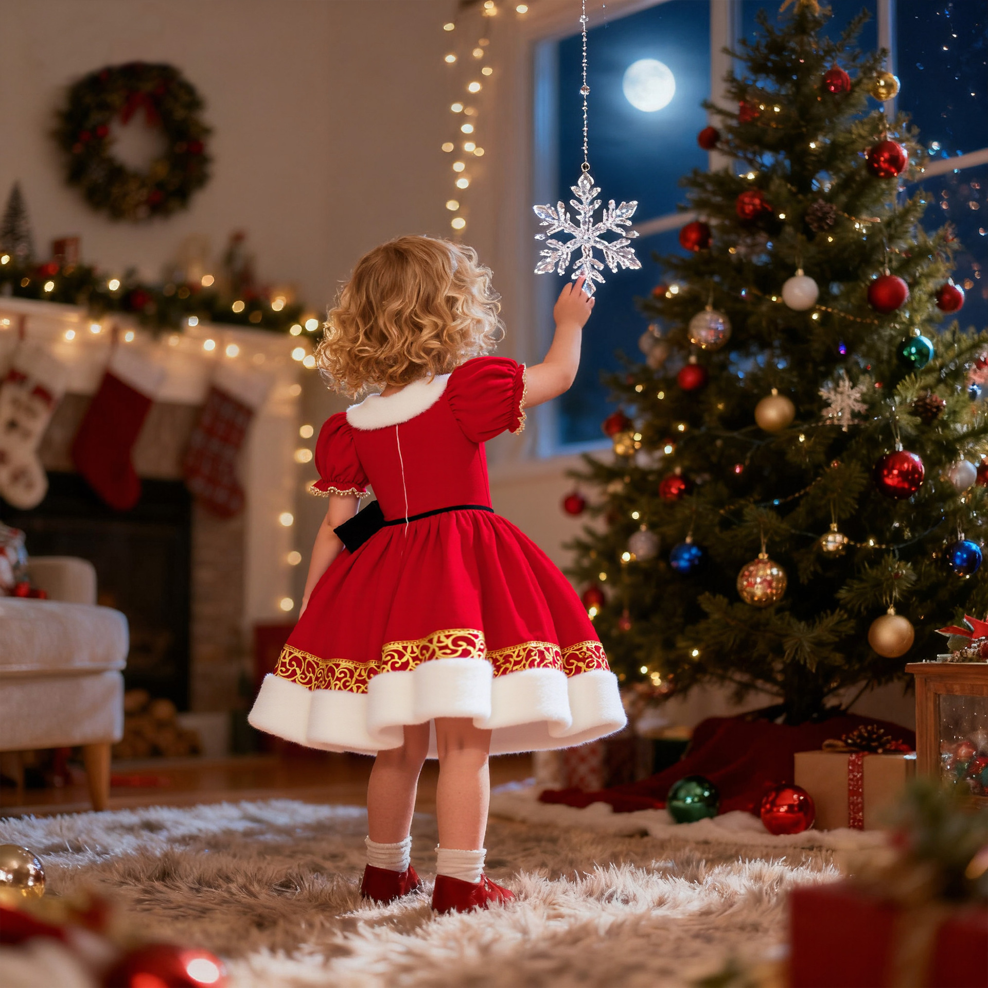 Navidad nuevo regalo de niñas encaje princesa cascada arco vestido infantil vestido de Navidad