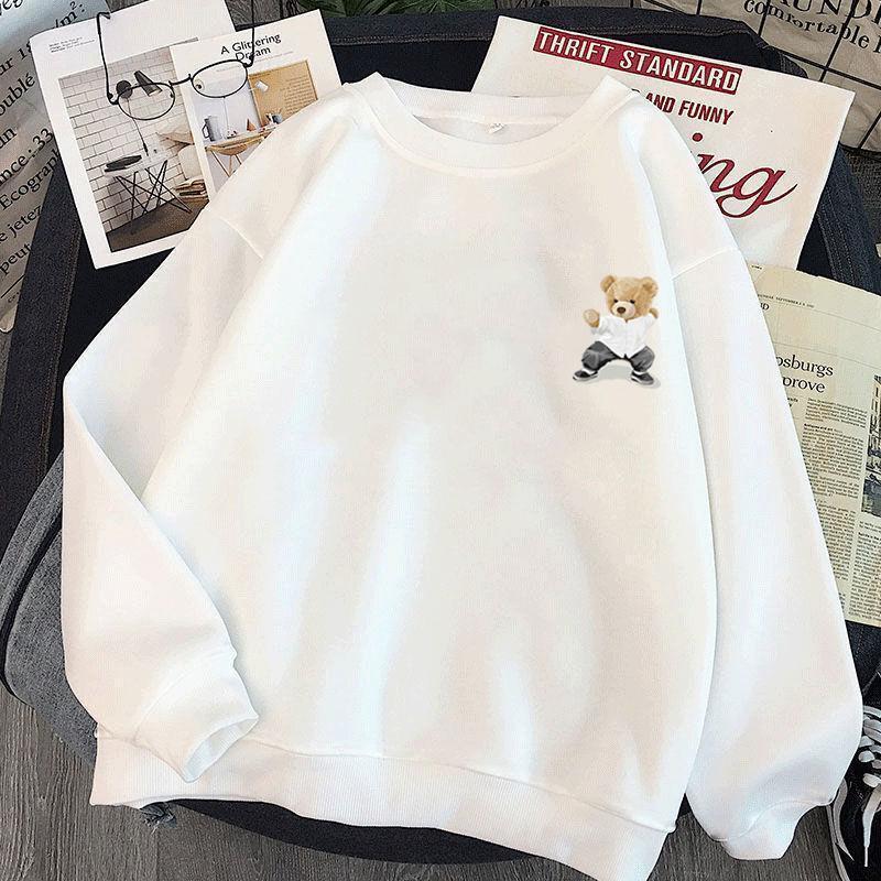 Sweatshirt Men's Spring and Autum Round Neck Bear Pullover Loose Long-Sleeved Outer Sweater Men's and Women's Couple Wear Student Tops
