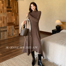 秀熙熙十三行2025秋白标气质羊毛针织连衣裙显瘦高腰长裙子88453