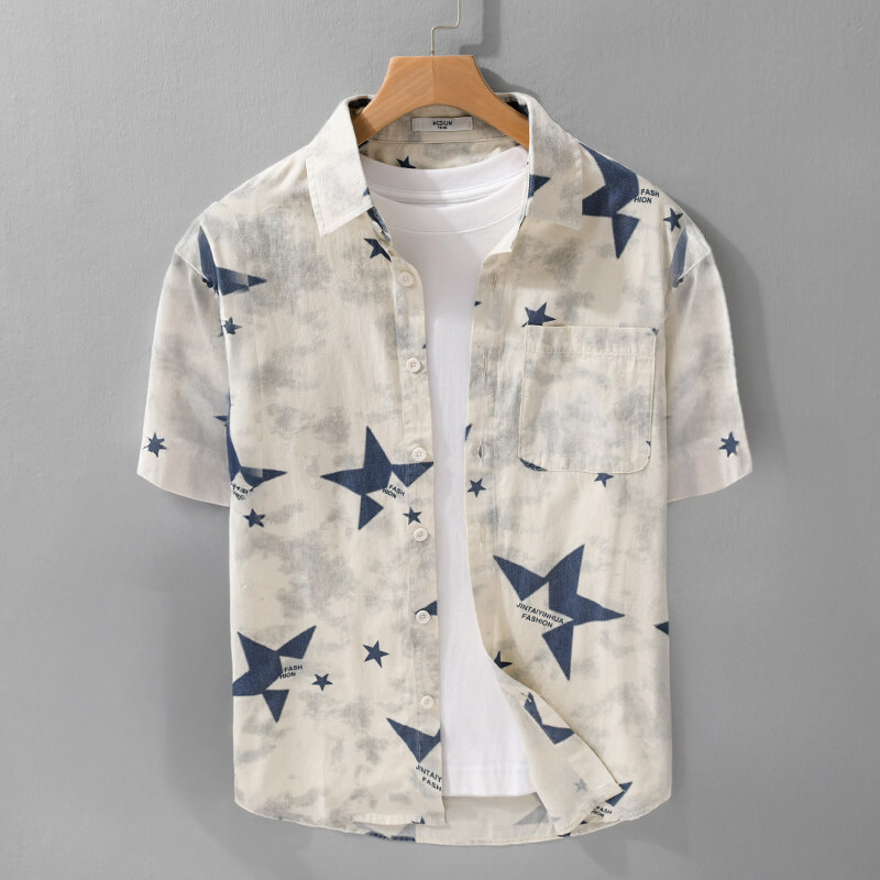 Japanese Tie-Dye Printed Short-Sleeve Shirt for Men, Summer Trendy Artistic Loose Casual High-End Men's Jacket