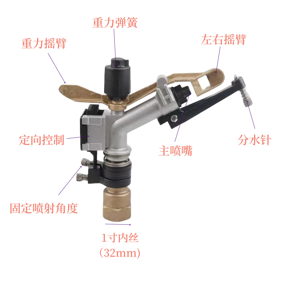 Fábrica mayorista de riego agrícola 1 pulgada boca de cobre rocker pistola rociadora jardín rotación automática rociador riego suelo