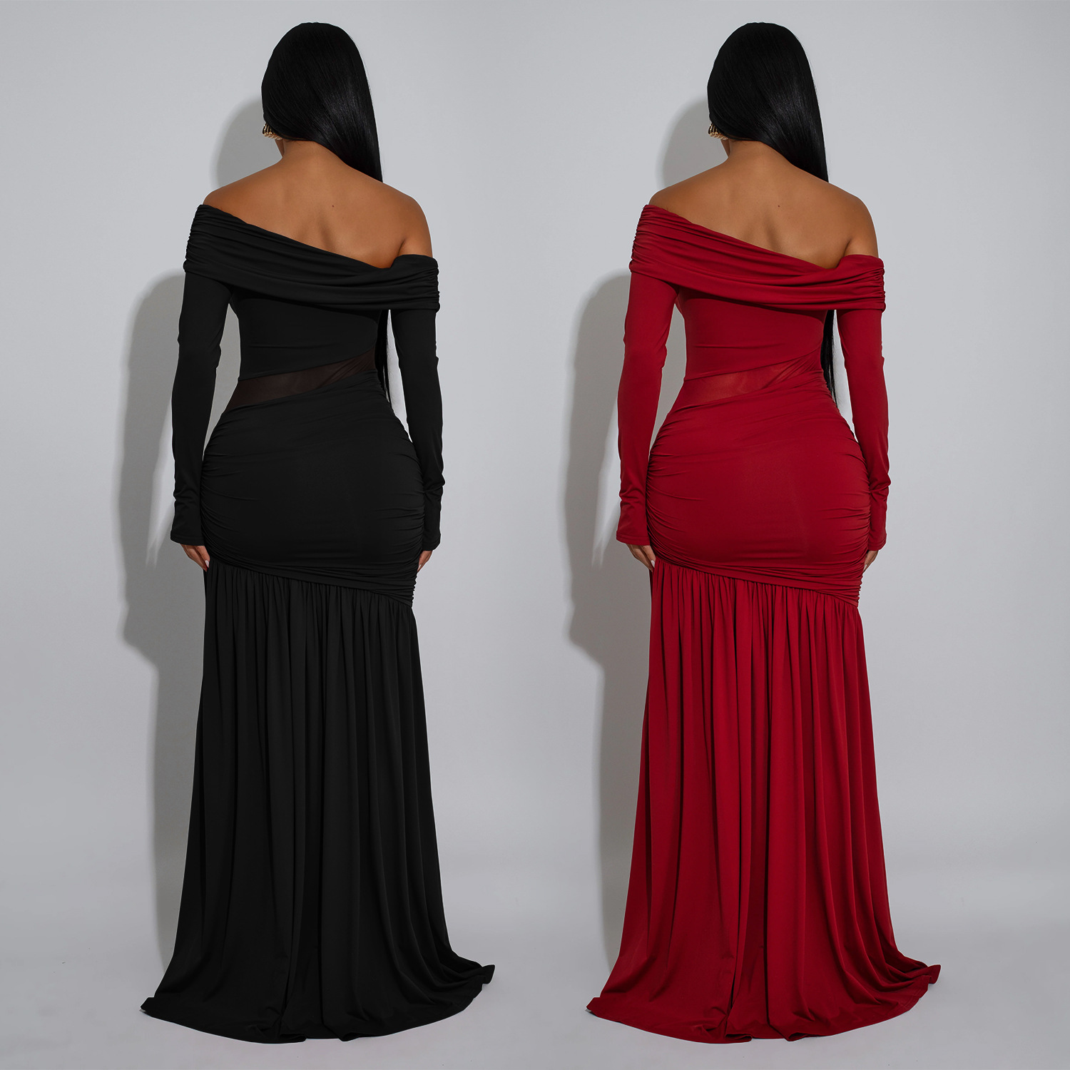 C7561 Aliexpress transfronterizo amazon moda europea y americana sexy vestido de mujer con un pecho transparente para la cena image 3