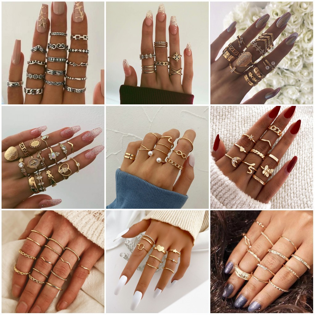 European and American joint ring suit retro cross gold coin ring love alloy ladies diamond ring ring set