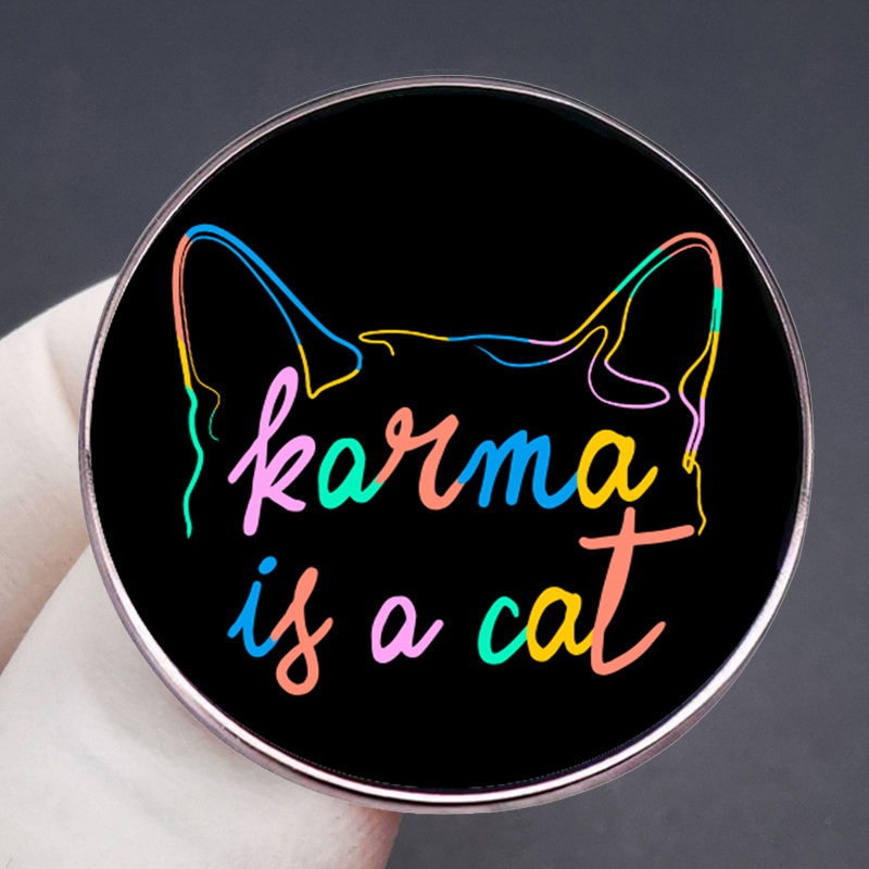 Round, Cat Pattern Unisex Gender Streetwear Pin Round Cat Metal Epoxy Unisex Brooches
