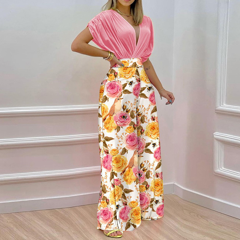 Women's Streetwear Color Block Flower Polyester Printing Pants Sets display picture 3