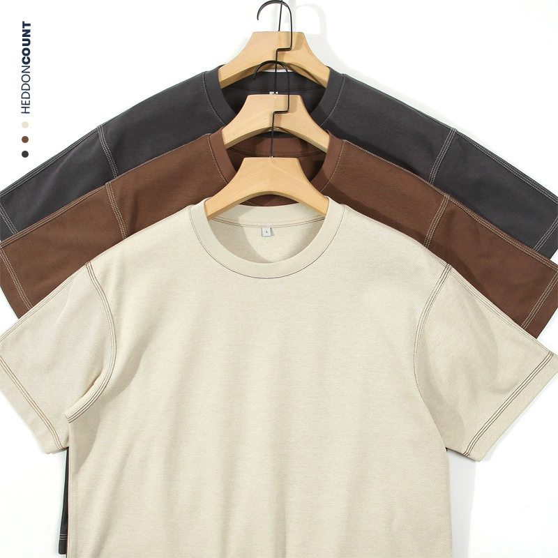 Tengjue мужская одежда японское ретро падающие плечи с короткими рукавами линии твил футболка весна/лето 2025 новый мужской короткий рукав