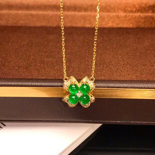 Jewelry manufacturers DIY 18K gold inlaid natural emerald clavicle chain main stone: 0.8 karat